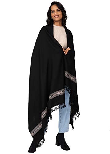 likemary Damen Schal Schultertuch aus 100% Merino Wolle - Poncho Stola XXL Tuch & Umschlagtuch - ideales ethisches Geschenk für Frauen - Takhi, 100 cm x 200 cm Schwarz von likemary