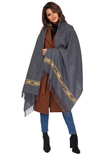 likemary Damen Schal Schultertuch aus 100% Merino Wolle - Poncho Stola XXL Tuch & Umschlagtuch - ideales ethisches Geschenk für Frauen - Takhi, 75 X 200cm Grau von likemary