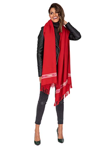 likemary Damen Schal Schultertuch aus 100% Merino Wolle - Poncho Stola XXL Tuch & Umschlagtuch - ideales ethisches Geschenk für Frauen - Takhi, 75 X 200cm Rot von likemary