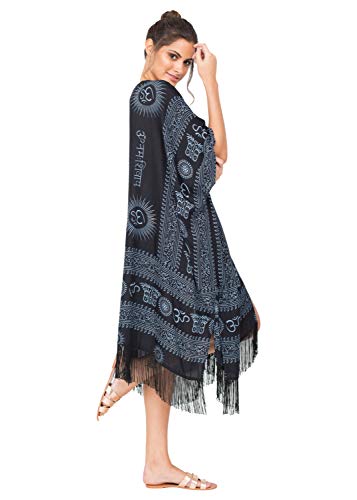 likemary Damen Sommerkleid lang & Tunika Kaftan - V Ausschnitt Kleid & Strandkleid lang im Boho Kleid Style - Strandtunika lang Schwarz von likemary