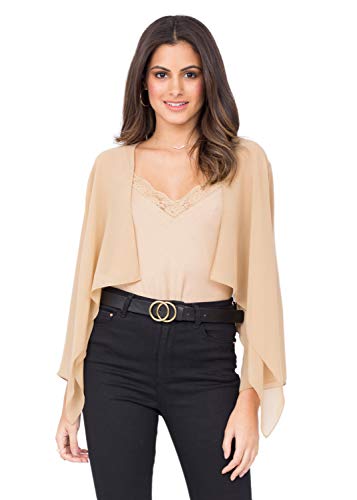 likemary Damen Bolero Schulterjäckchen aus Chiffon - Durchscheinend - ¾ Kurzarm - Vielseitig kombinierbare Jacke - Passt zu Abendkleid, Alltagskleidung als hauchdünne Jacke Beige 36 (UK 10) von likemary