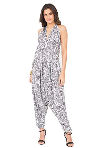 likemary Jumpsuit für Damen - Einteiler mit Nackenband - gemütlich, trotzdem schick und sexy - Onesie mit Taschen - Einheitsgröße, passt fast jeder - Ärmelloser Sommer Hosenanzug Floral Weiß von likemary