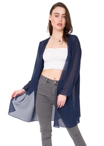 likemary Elegante, durchscheinende, lang geschnittene Cardiganjacke blau M/L von likemary