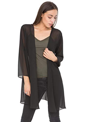 likemary durchsichtige Kimono-Jacke für Frauen - Eleganter Cardigan - Überwurf - vorne offen - luftig & leicht - ideal über dem Kleid - Schwarz M/L von likemary