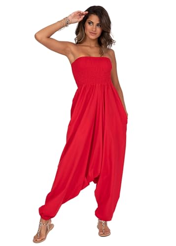 likemary maxi Haremshose Damen - Jumpsuit Damen Sommer - Einteiler aus Baumwolle - Harem Jumpsuit Hose + Oberteil 2-in-1 - Sommer Jumpsuits für Damen - Sommer Overall Damen - Rot von likemary