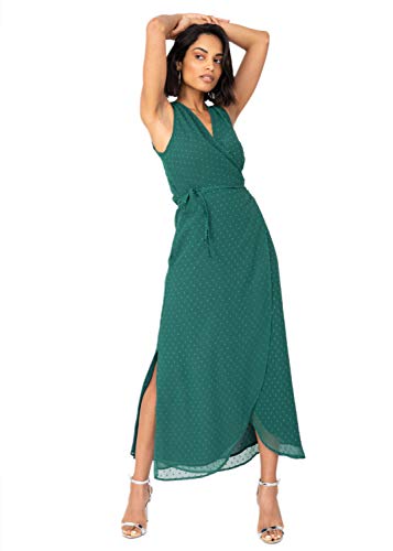 likemary Maxi-Wickelkleid Damen Boho Gestreifter Grün L (42-44) Smaragdgrün von likemary