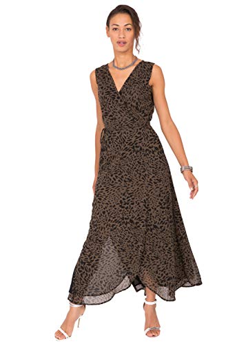 likemary Maxi-Wickelkleid Damen Boho mit Leopardenmuster S (34-36) Grün von likemary