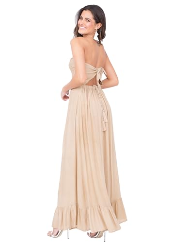 likemary Maxikleid für Frauen - Langes Sommerkleid für Damen - Ärmelloses Freizeit-Kleid mit Taschen Beige M von likemary