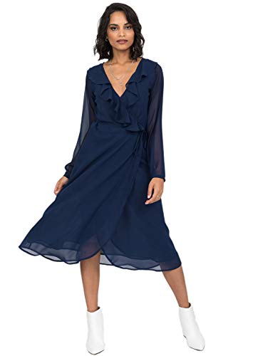 likemary Midi-Wickelkleid Damen mit Langen Ärmeln Blau M von likemary