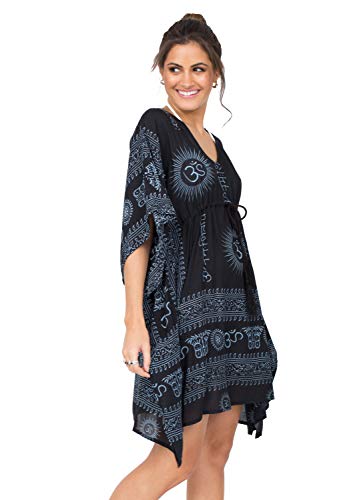 likemary Strandtunika Damen - Coverup Strandkleid fur Sommer - Sommerkleid & Tunika Kaftan - Strandmode Damen im Boho Kleid Style - Om Schwarz von likemary