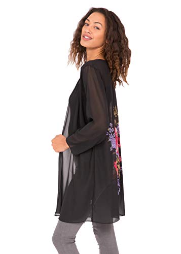 likemary durchsichtige Kimono-Jacke für Frauen - Eleganter Cardigan - Überwurf - vorne offen - luftig & leicht - ideal über dem Kleid - Schwarz & Floral S/M von likemary