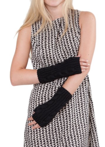 likemary Winterhandschuhe Damen – Fingerlose Merinowolle Handschuhe – Warme Pulswärmer – Hypoallergen & Handgemacht – Ethische Zopfmuster Schwarz von likemary