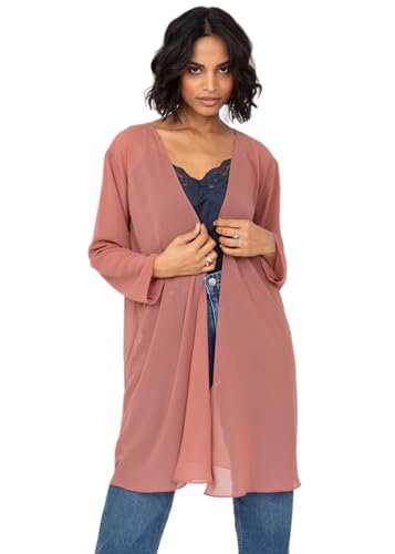 likemary durchsichtige Kimono-Jacke für Frauen - Eleganter Cardigan - Überwurf - vorne offen - luftig & leicht - ideal über dem Kleid - Rose S/M von likemary