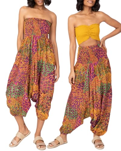 likemary Haremshose Damen Sommer – 2-in-1 Pluderhose mit Taschen Wird zum Bandeau Jumpsuit – Elastische Taille für Urlaub & Freizeit - Pluderhose Rosa Fuchsia von likemary