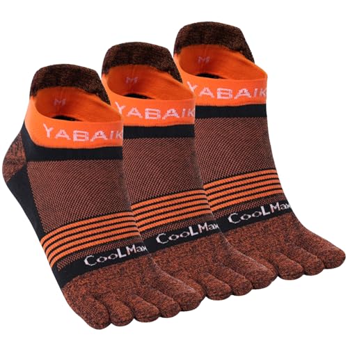 likloks Zehensocken für Herren & Damen – Sportliche Fünf-Zehen-Knöchelsocken mit Fußgewölbeunterstützung – Bequem, Weich, Atmungsaktiv – (3 Paar) Orange, Größe S von likloks
