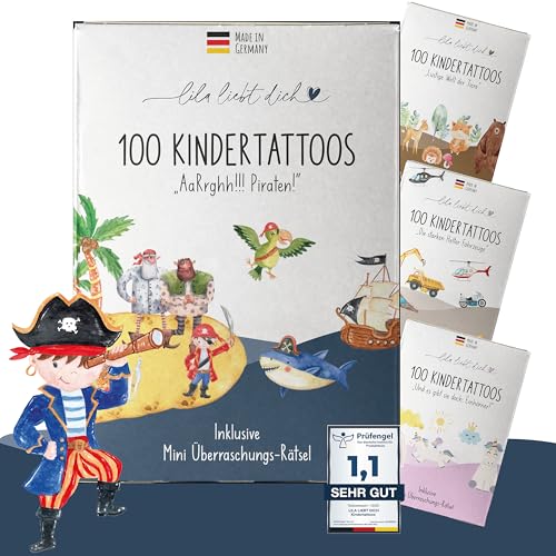 lila liebt dich® 100 angesagte Piraten Tattoo Kinder Motive // Kindertattoos hautfreundlich & getestet // Cooles Kinder Tattoo Jungen Set Made in Germany // Schonende Tattoos Kinder hautfreundlich von lila liebt dich