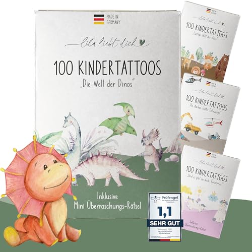 lila liebt dich 100 hautfreundliche und unbedenkliche Dino Kinder Tattoos, Dinosaurier, Kindertattoos zum Aufkleben // made in Germany von lila liebt dich