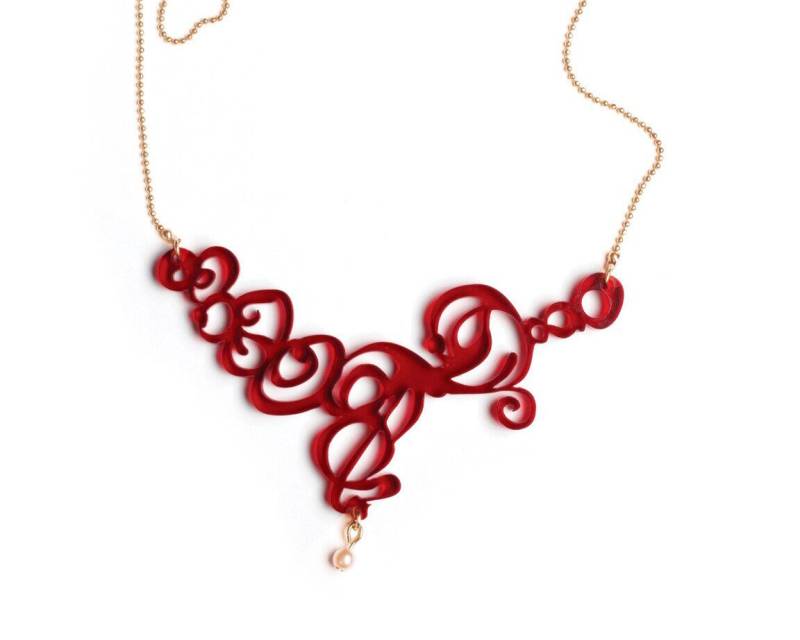 Einzigartige Valentinstaggeschenk, Burgund Halskette, Rote Statementkette, Abstrakte Moderne Abendschmuck von lilianadesign