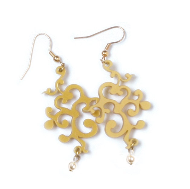 Gold Acryl Ohrringe - Plexiglas | Perspex Victorian Swirl Moderner Schmuck von lilianadesign