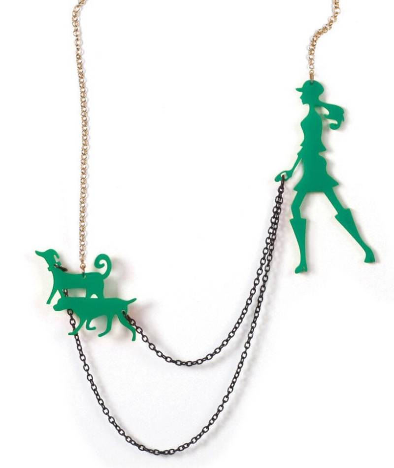 Grüne Halskette, Dog Walker Halskette - Statement Ein Spaziergang Im Park Laser Geschnitten Acryl | Plexiglas Schmuck, Tierliebhaber Schmuck von lilianadesign
