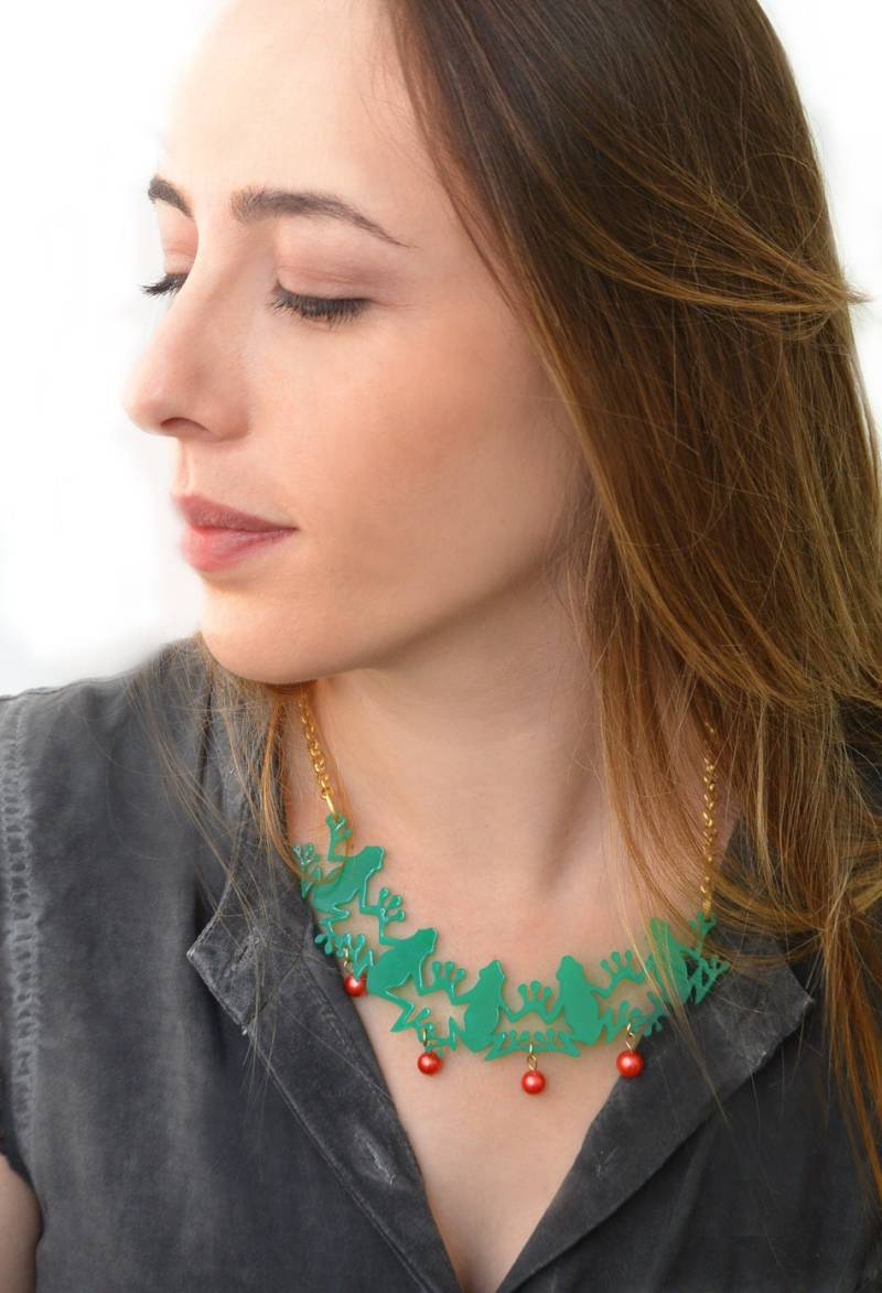 statement-Halskette, Weihnachten Halskette, Funky Frosch Ornament Anhänger, Lustige Tanzen Halskette von lilianadesign