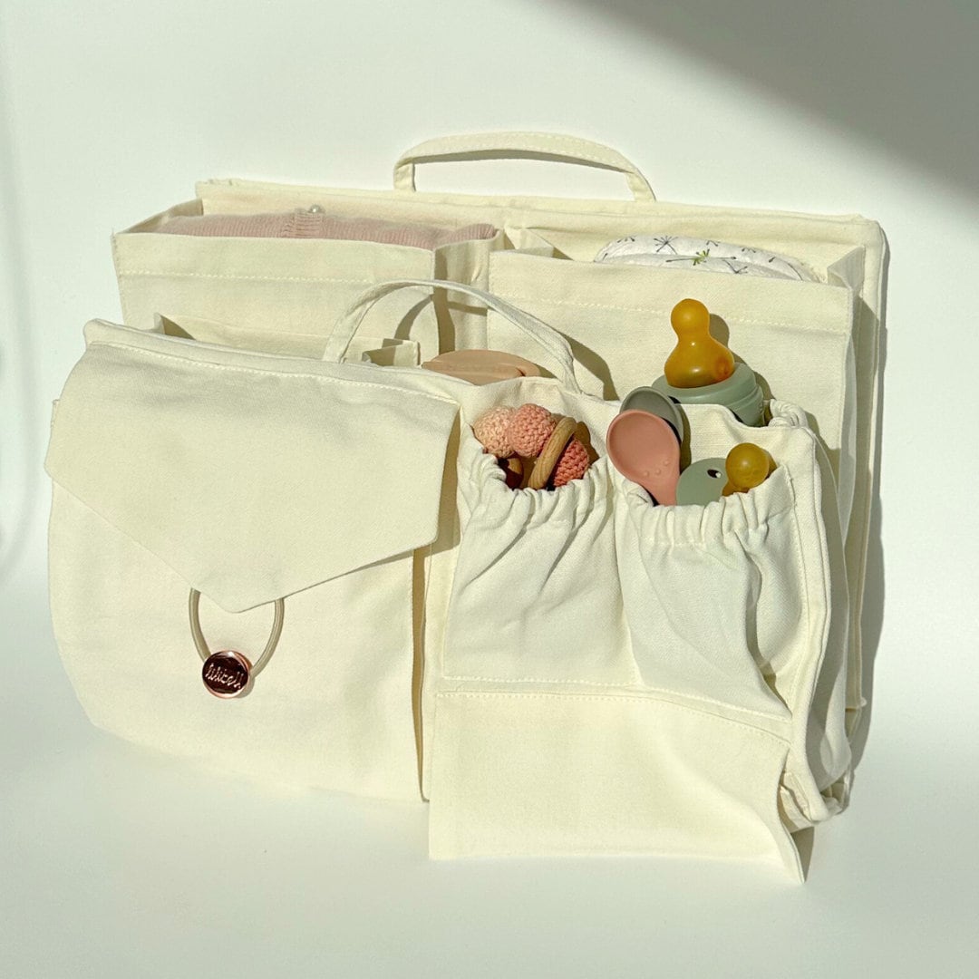 Bio-Baumwolle - Eco Classic Ecru | M Wickeltasche, Neverfull Organizer, Handtaschen-Organizer, Bag in Bag, Waldorf, Waschbar, Nachhaltig von lilibellshop