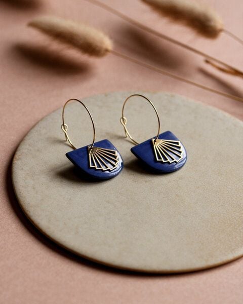 lille mus Creolen 'Halbkreis Fächer' aus Porzellan und 925 Silber / vergoldet von lille mus