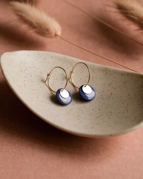 lille mus Creolen 'Plättchen' aus Porzellan und 925 Silber / vergoldet von lille mus