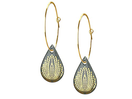 lille mus Creolen mit Porzellan-Anhänger in Tropfenform PFAU - Grau/Gold Porzellanschmuck von lille mus