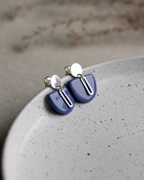 lille mus Ohrstecker 'Halbkreis Oval' aus Porzellan und 925 Silber / vergoldet von lille mus