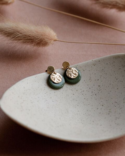 lille mus Ohrstecker 'Mondplättchen' aus Porzellan und 925 Silber / vergoldet von lille mus