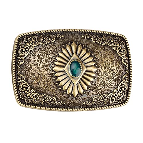 lillybox Damen-Gürtelschnalle, Wechsel-Schnalle, eckige Form mit modischem Stein in grün und bronzefarbenen Ornamenten. Western Stil - Vintage Style von lillybox