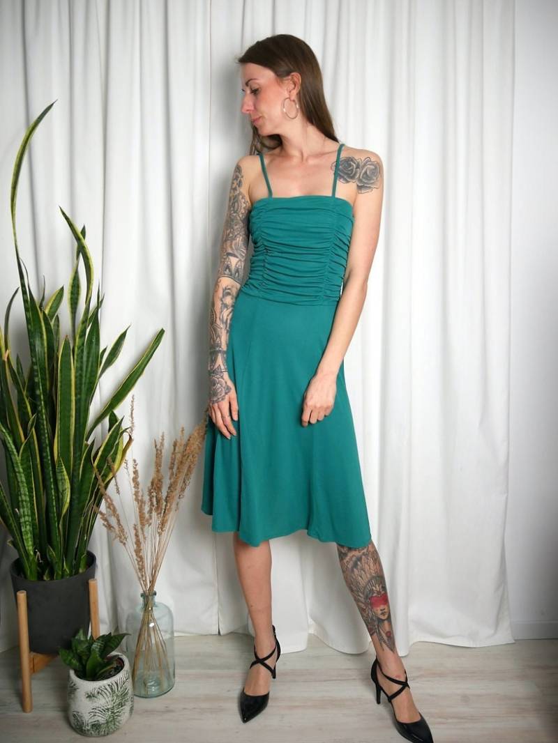 Türkises Vintage Kleid, Cocktailkleid Mit Spaghettiträgern Gr. 32 von lilorvintage