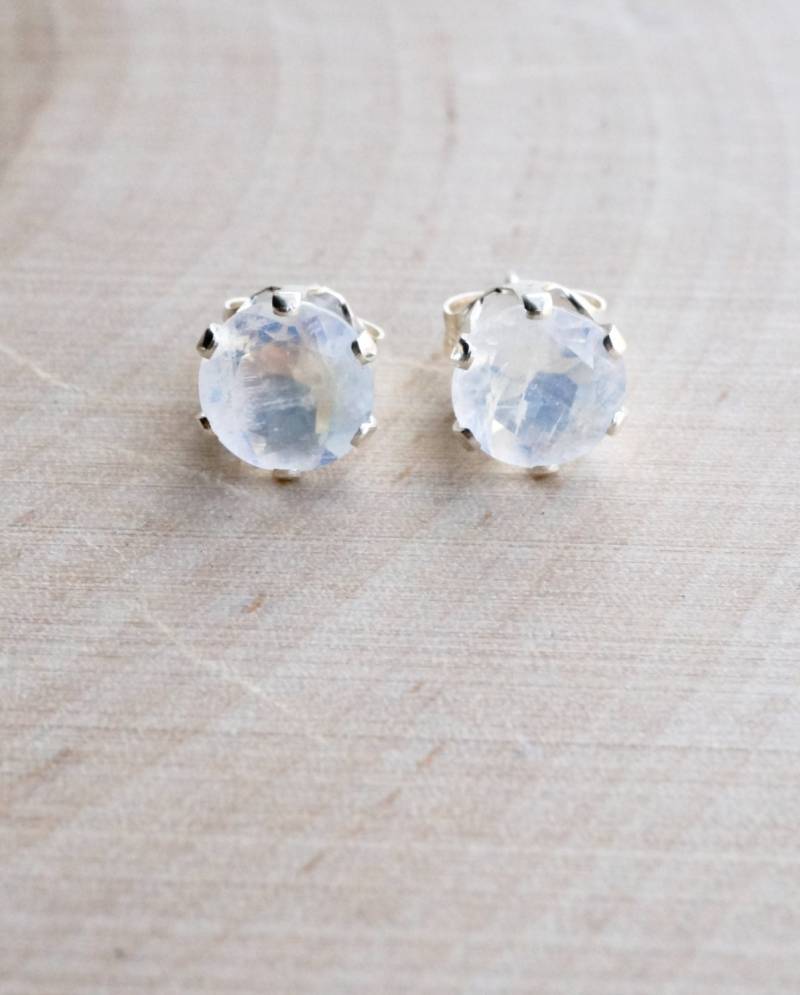 6 Mm Regenbogen Mondstein Ohrstecker. Juni Geburtsstein. Weiße Edelstein Gold Oder Silber von lilpengee