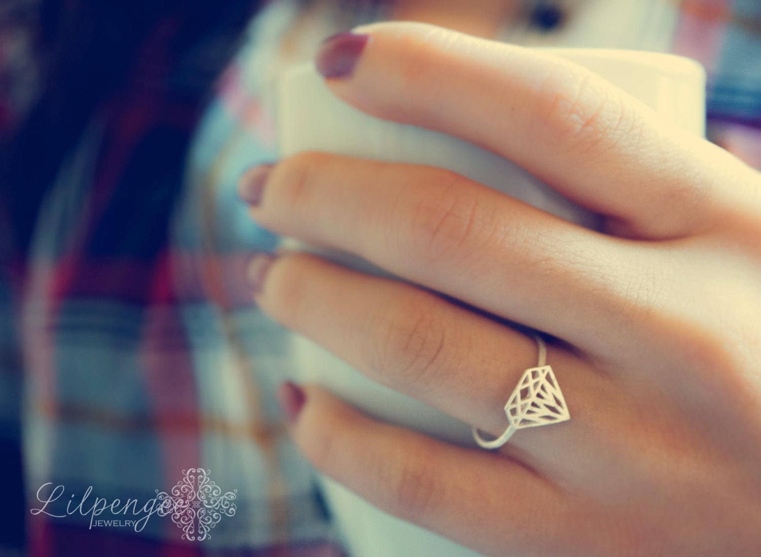 Bling - Diamant Silberring. Dünner Silberner Diamantring. Edelstein Form Ring. Stapelring. Geometrisch Bling - Diamant Silberring. Dünner Silberner Diamantring. Edelstein Form Ring. Stapelring. Geometrisch von lilpengee