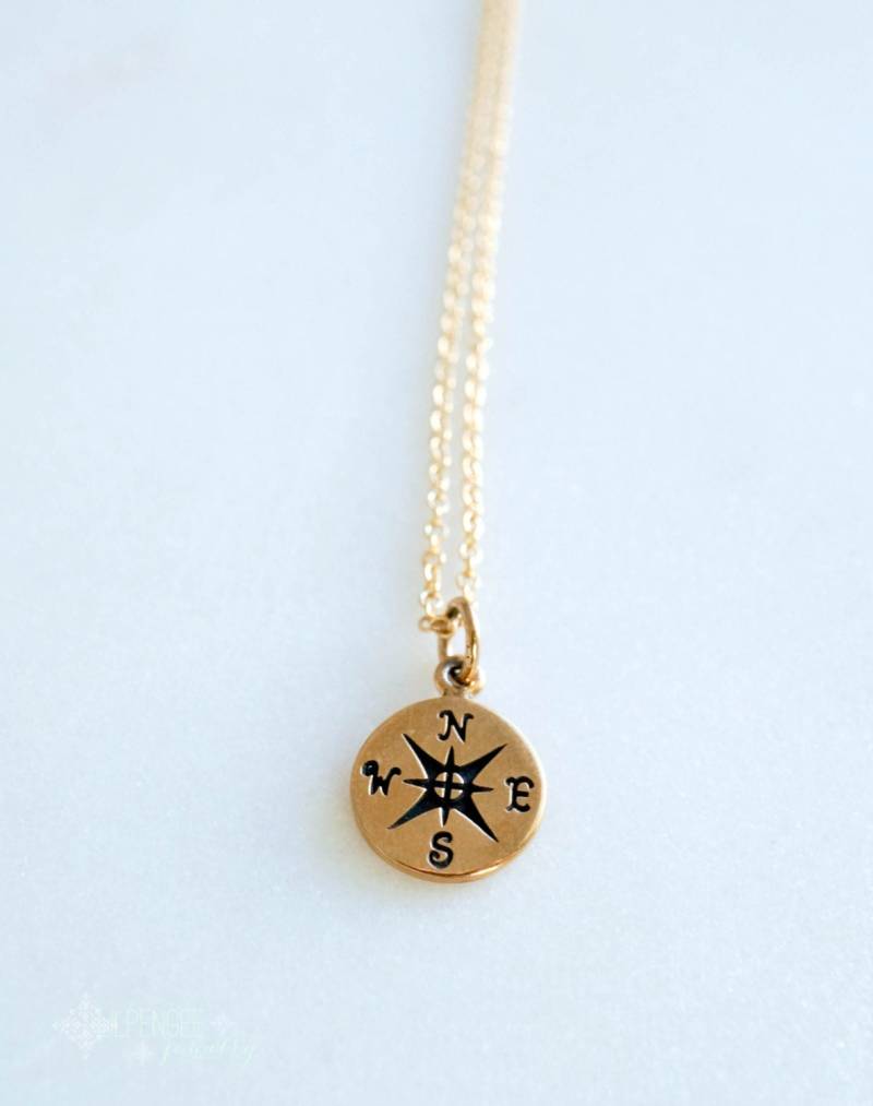 Kompass Anhänger in Gold. 14K Goldfill Filigrane Halskette. Bronzefarbenen von lilpengee