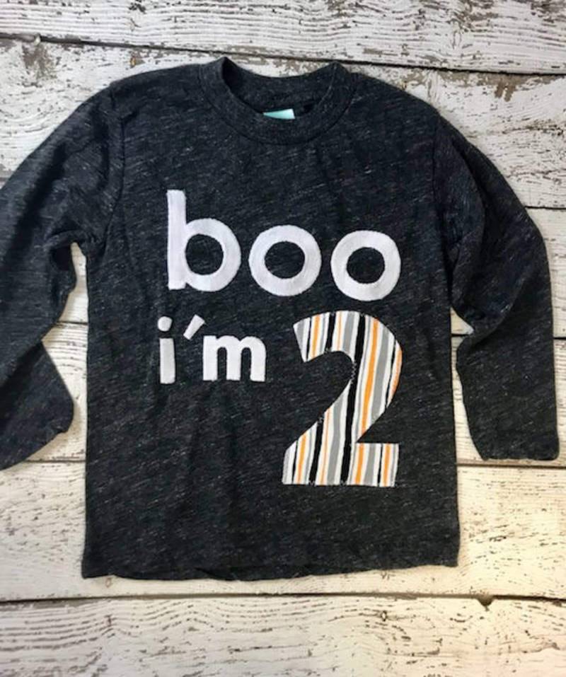 Boo I'm 2 Halloween Shirt Geburtstagsgespenst Shirt Organic Blend Kürbis Aufnäher Schwarz Und Orange Geburtstagsshirt von lilthreadzclothing