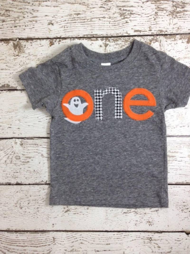 Halloween Shirt Geburtstagsgespenst Bio Blend Kürbis Aufnäher Schwarz Orange Erster Geburtstag Etc von lilthreadzclothing