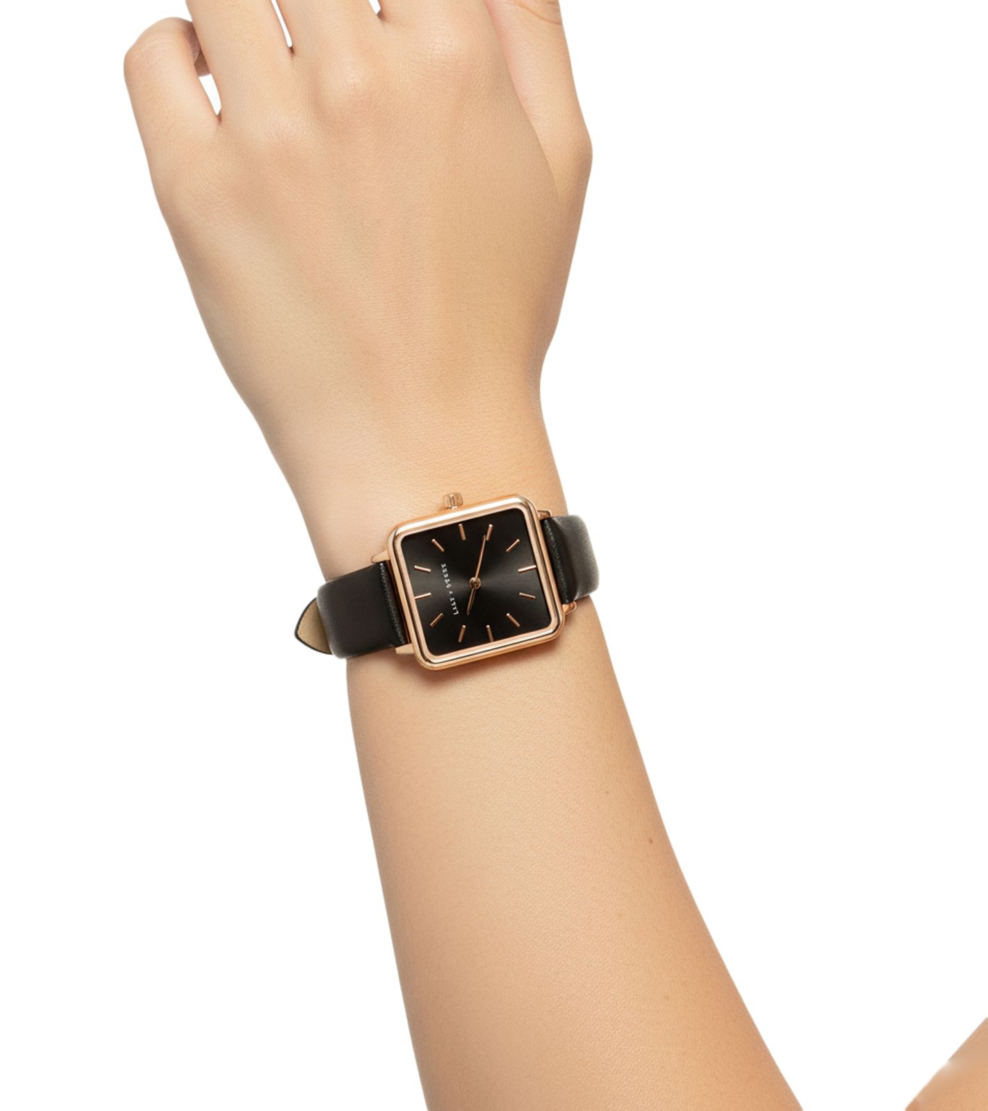 lilyandstone Damen Armband-Uhr mit quadratischem Gehäuse analoge Quarz-Uhr mit Leder-Armband LSMIL001 Schwarz/Gold von Lily & Stone