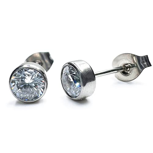 Limerencia Hypoallergene G23 Reintitan Paare, leichte kubische Zirkonia Ohrringe Piercing Schmuck für Frauen Mädchen Teenager (5mm, Schmetterling Verschluss) von limerencia