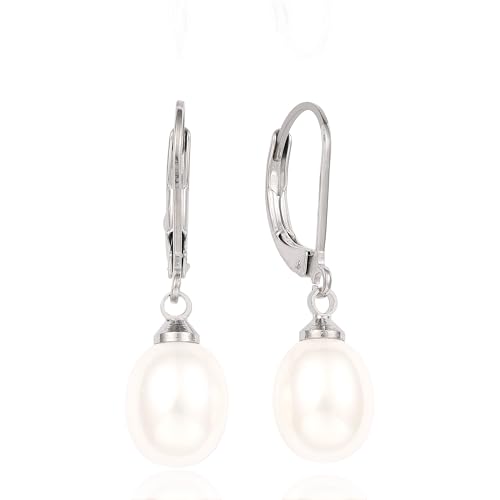 Limerencia Qualität Süßwasser-Zuchtperle Ohrringe Leverback Baumeln F136 Implantat Grad Titan Perle Zierlich Charme Tropfen Baumeln Ohrringe für Frauen (Perle Silber) von limerencia