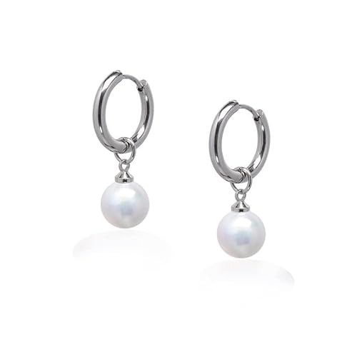 Limerencia Titan Creolen mit Anhänger, G23 Medizinische Hypoallergen Hängende Ohrringe mit Perlen Kubischer Zirkoniumdioxid für empfindliche Ohren Mode Damenschmuck (10mm, 10mm Perle) von limerencia