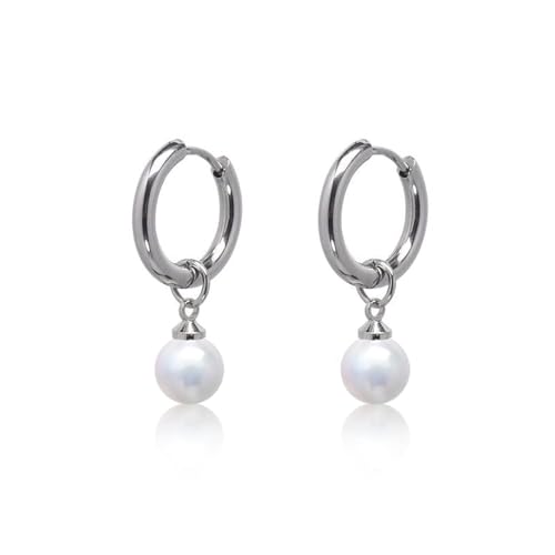 Limerencia Titan Creolen mit Anhänger, G23 Medizinische Hypoallergen Hängende Ohrringe mit Perlen Kubischer Zirkoniumdioxid für empfindliche Ohren Mode Damenschmuck (10mm, 8mm Perle) von limerencia