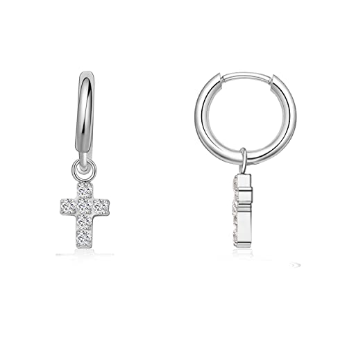 Limerencia Titan Creolen mit Anhänger, G23 Medizinische Hypoallergen Hängende Ohrringe mit Perlen Kubischer Zirkoniumdioxid für empfindliche Ohren Mode Damenschmuck (10mm, Kreuz) von limerencia