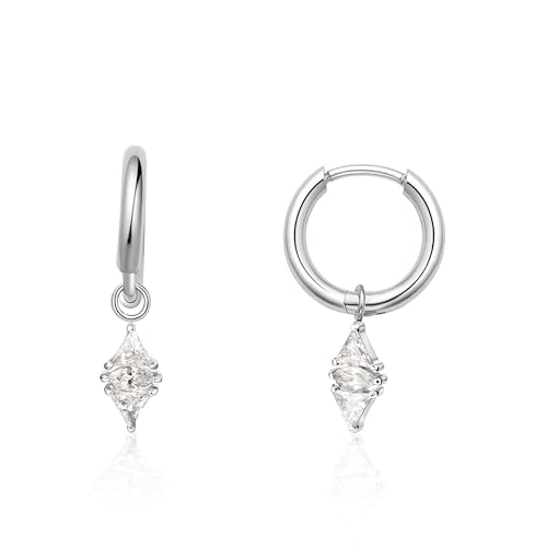 Limerencia Titan Creolen mit Anhänger, G23 Medizinische Hypoallergen Hängende Ohrringe mit Perlen Kubischer Zirkoniumdioxid für empfindliche Ohren Mode Damenschmuck (10mm, Rautenförmig CZ) von limerencia