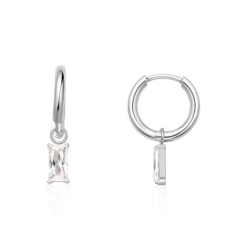 Limerencia Titan Creolen mit Anhänger, G23 Medizinische Hypoallergen Hängende Ohrringe mit Perlen Kubischer Zirkoniumdioxid für empfindliche Ohren Mode Damenschmuck (10mm, Rechteckig CZ) von limerencia