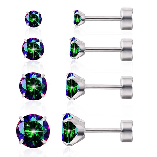 Limerencia Titan Ohrringe Set mit Schraubverschluss, 4 Paare Medizinische Ohrstecker Hypoallergen Gesundheitsstecker Ohrringe für empfindliche Ohren Mode Damen Herren Schmuck von limerencia