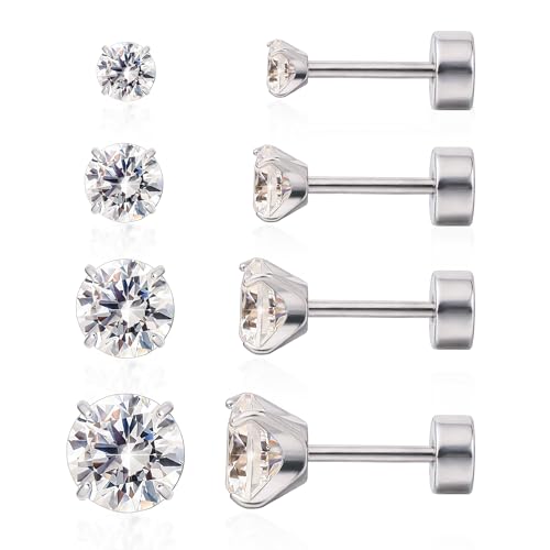Limerencia Titan Ohrringe Set mit Schraubverschluss, 4 Paare Medizinische Ohrstecker Hypoallergen Gesundheitsstecker Ohrringe für empfindliche Ohren Mode Damen Herren Schmuck von limerencia