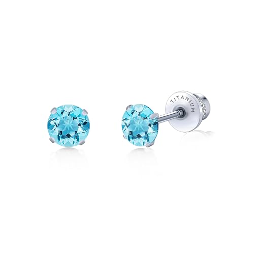 Limerencia Titan Ohrringe für Damen Herren, G23 Medizinische Ohrstecker Hypoallergen Gesundheitsstecker Ohrringe, CZ Ohrringe für empfindliche Ohren Mode Damenschmuck (5mm, Aquamarin) von limerencia