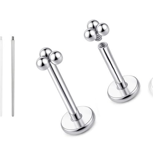 limerencia 18G Reintitan Body Piercing Schmuck, G23 Hypoallergene Flache Rückseite Innengewinde Tragus Helix Knorpel Muschel Medusa Lippen Labret Piercing Ohrstecker für Damen Herren(3 Kugel Silber) von limerencia